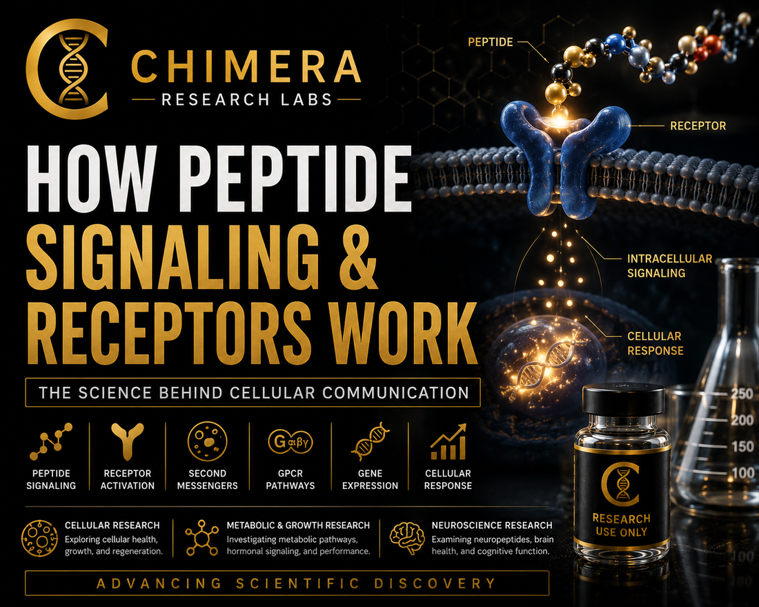 How peptide signaling and receptors work, illustrating peptide-receptor binding, intracellular signaling, and cellular response