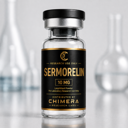 Sermorelin research compound vial from Chimera Research Labs